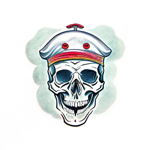 Skull with French beret tattoo design idea