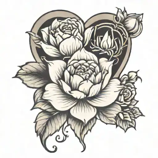 heart and roses blooming lotus flower tattoo design idea