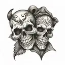 2 smile now cry later mask, one skull wearing tattoo design idea