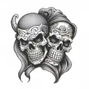 2 smile now cry later mask, one skull wearing tattoo design idea