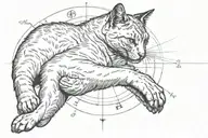 version of the creation of Adam with a cat's paw. shaded background. compass coordinates. tattoo design idea