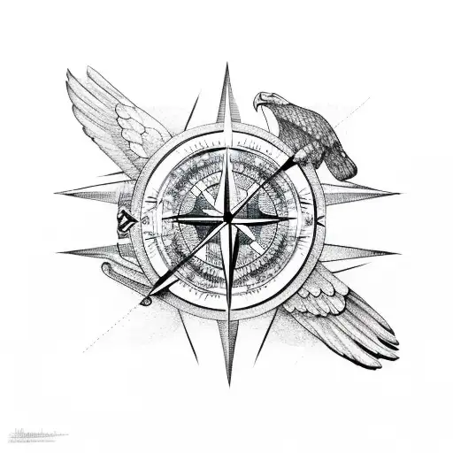 compass with eagle and arrow tattoo design idea