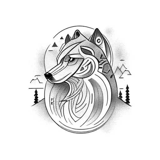 a tribal howling wolf for the shoulder surrounded by a circular aura of tribal designs tattoo design idea