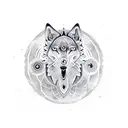 a tribal howling wolf for the shoulder surrounded by a circular aura of tribal designs tattoo design idea