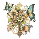 flowers  butterflies  fairies  cross  tattoo design idea