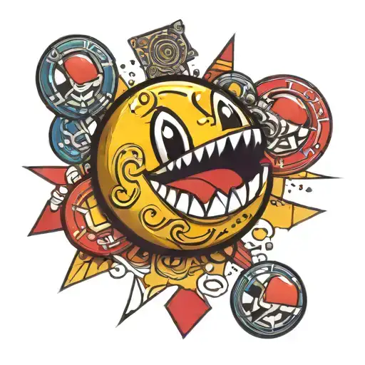 Pac-Man holding a roulette ball tattoo design idea