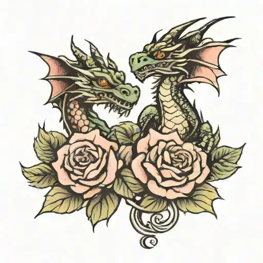 dragons and rose and eyes tattoo design idea