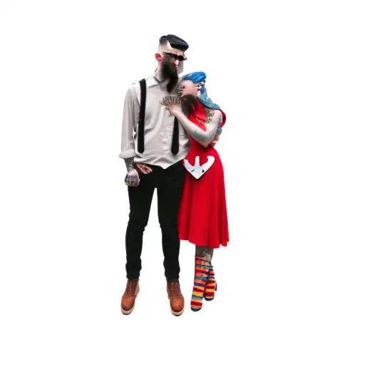a man and woman posing for a picture tattoo design idea