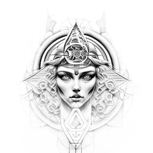 metatron and greek godess  nike  tattoo design idea