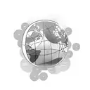 A globe surrounded by various currencies floating in space, symbolizing the client's global perspective as a Forex trader who loves to travel tattoo design idea