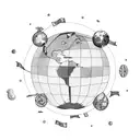 A globe surrounded by various currencies floating in space, symbolizing the client's global perspective as a Forex trader who loves to travel tattoo design idea