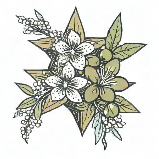 Olive flowers growing on a pair of stars tattoo design idea