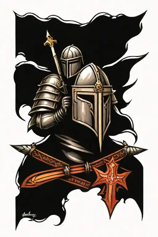Christian templar knight with angel wings tattoo design idea
