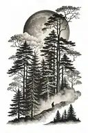 foggy forest with moon tattoo design idea
