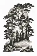 foggy forest with moon tattoo design idea