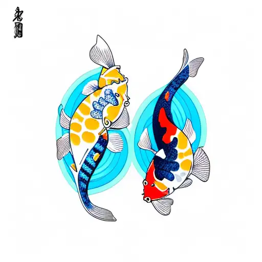 2 koi fish orange and blue  tattoo design idea