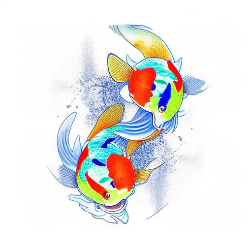 2 koi fish orange and blue  tattoo design idea
