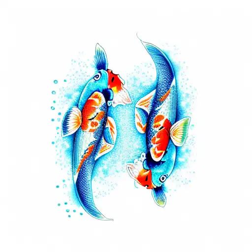 2 koi fish orange and blue  tattoo design idea