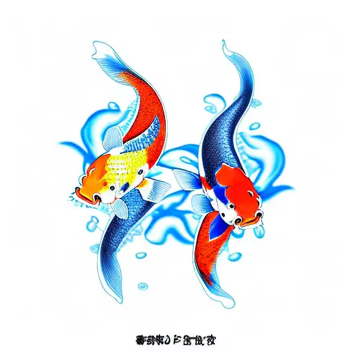 2 koi fish orange and blue  tattoo design idea