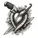 a knife stabbing a heart tattoo design idea