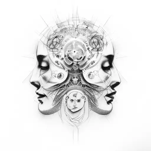 Chaotic ADHD Mind Portrait demonstrating my strong mental health tattoo design idea