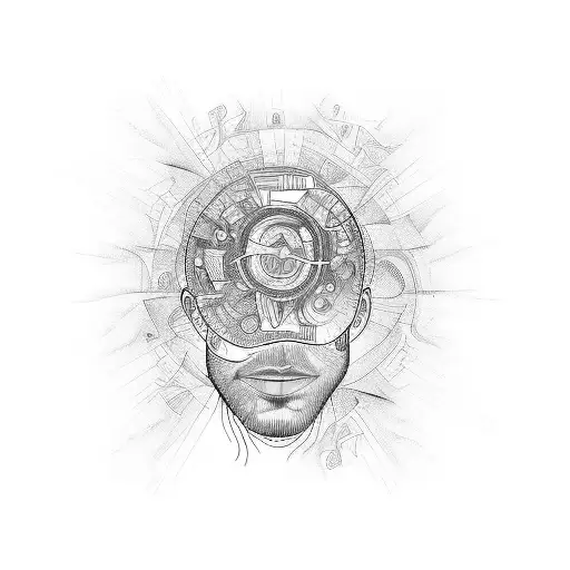 Chaotic ADHD Mind Portrait demonstrating my strong mental health tattoo design idea