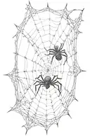two coils of thorns with a web from which a spider descends along a thin web tattoo design idea