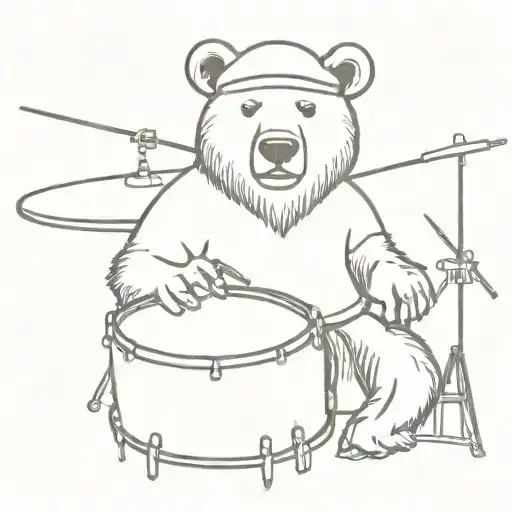 Bear  with a baseball hat playing a snare drum tattoo design idea