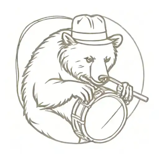 brown Bear  with a baseball hat playing a snare drum tattoo design idea