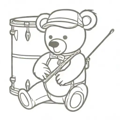 teddy Bear  with a baseball hat playing a snare drum tattoo design idea