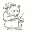 brown Bear  with a baseball hat playing a snare drum tattoo design idea