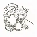 brown Bear  with a baseball hat playing a snare drum tattoo design idea