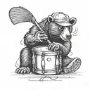 Bear sitting with a baseball hat playing a snare drum tattoo design idea