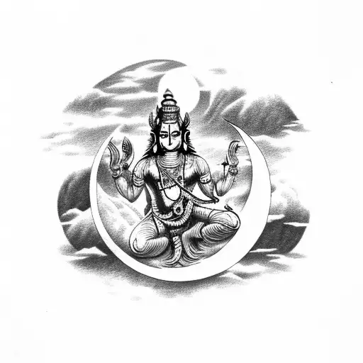 Lord vishnu with moon and mountains  tattoo design idea