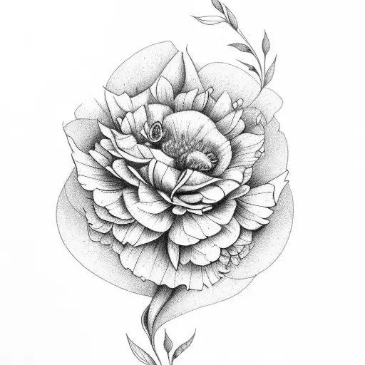 Minimalist marigold tattoo in black and white Vector Image