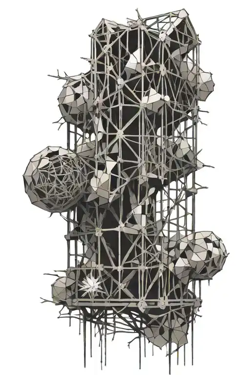broken bars of a cage turning into crystals, roots, and mycelium  tattoo design idea