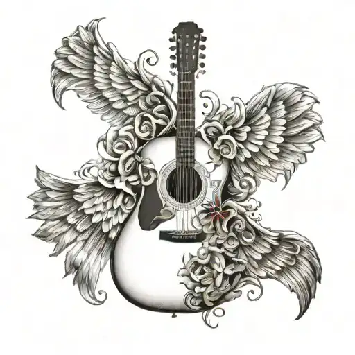acoustic guitar angel wings with Irish and Italian symbols tattoo design idea