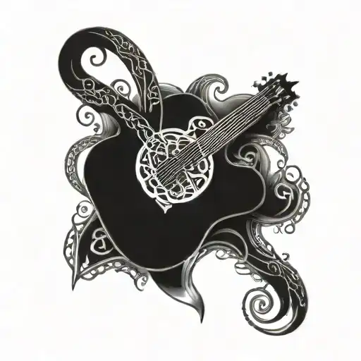 An acoustic guitar with intricate Celtic knotwork intertwined in the design tattoo design idea