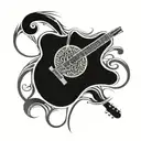 An acoustic guitar with intricate Celtic knotwork intertwined in the design tattoo design idea