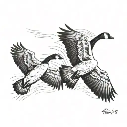 two goose silhouettes flying on the wrist  tattoo design idea