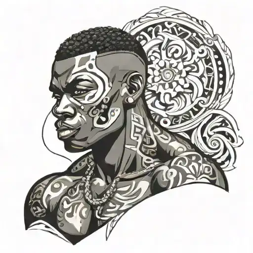 muscular black boy in dress tattoo design idea