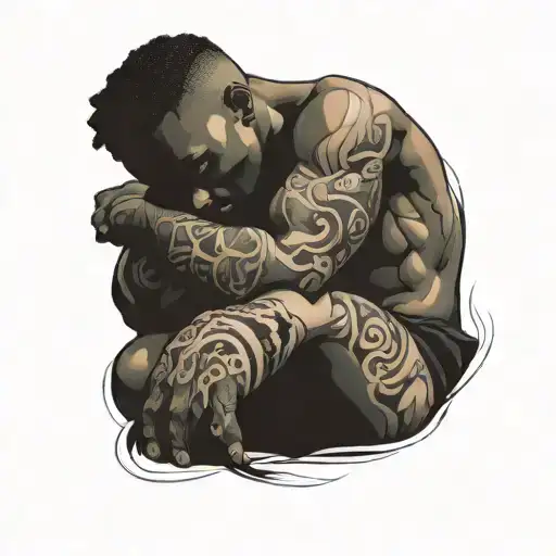 muscular black boy curled up tattoo design idea