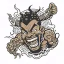 muscular black boy laughing villainously  tattoo design idea