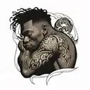 muscular black boy curled up tattoo design idea