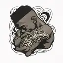 muscular black boy curled up tattoo design idea