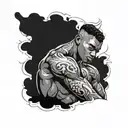 muscular black boy curled up tattoo design idea
