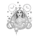 A celestial sea goddess surrounded by stars and moons tattoo design idea