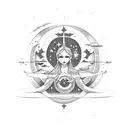 A celestial sea goddess surrounded by stars and moons tattoo design idea