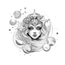 A celestial sea goddess surrounded by stars and moons tattoo design idea