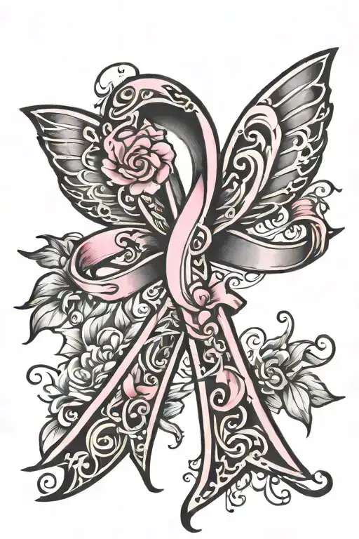 breast cancer ribbon tattoo design idea